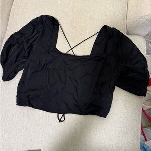 Black Puff Sleeve Crop Top